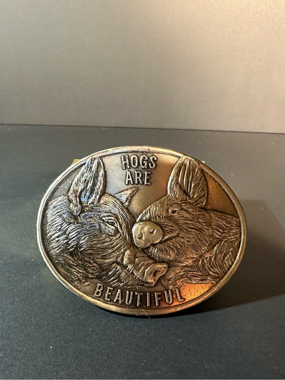 Vintage 1975 Lewis Buckles Hogs Are Beautiful Belt Buckle NPPC First Casting
